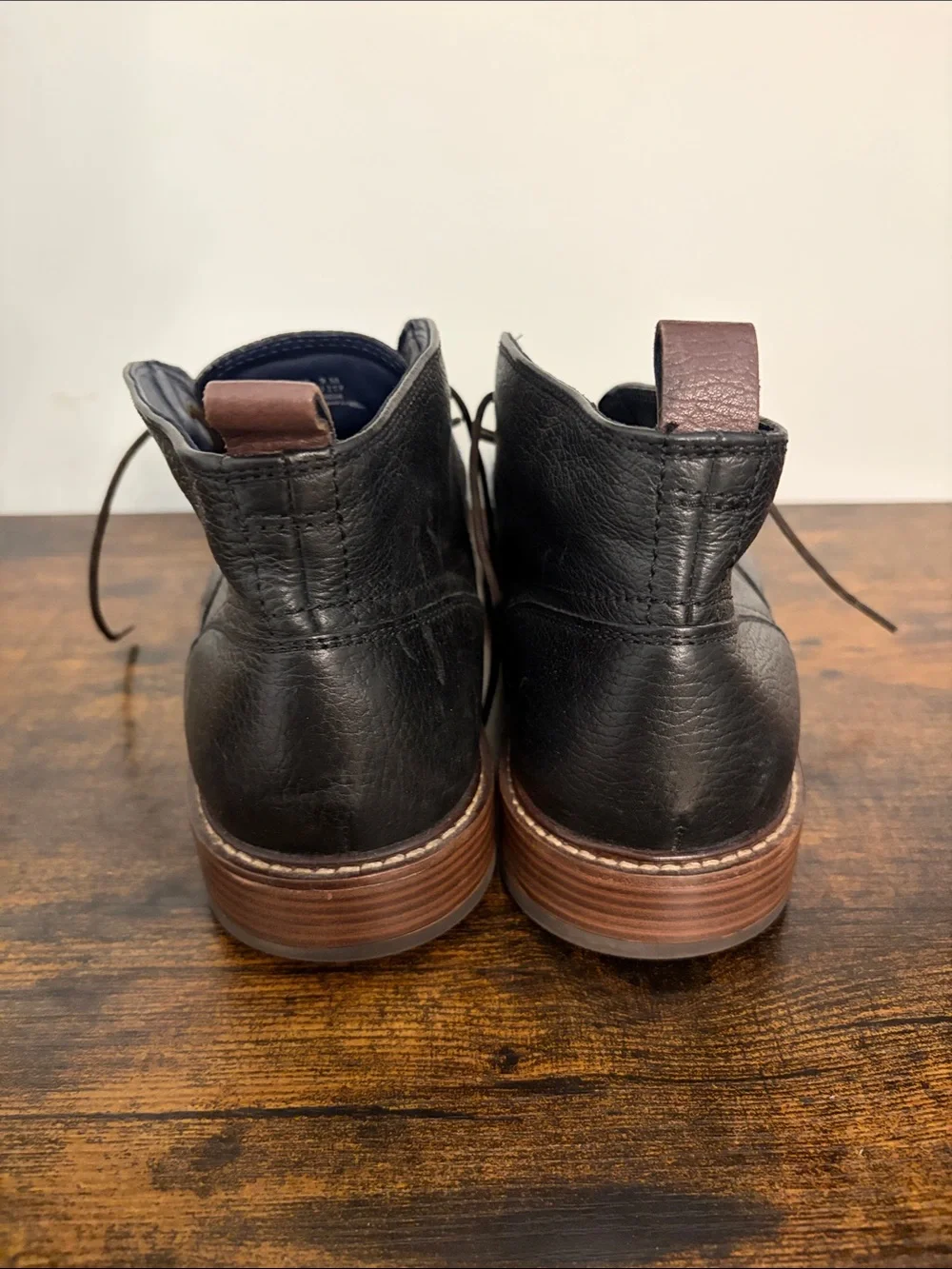Cole Haan Black Leather Chukka Boots with Brown Sole Trim